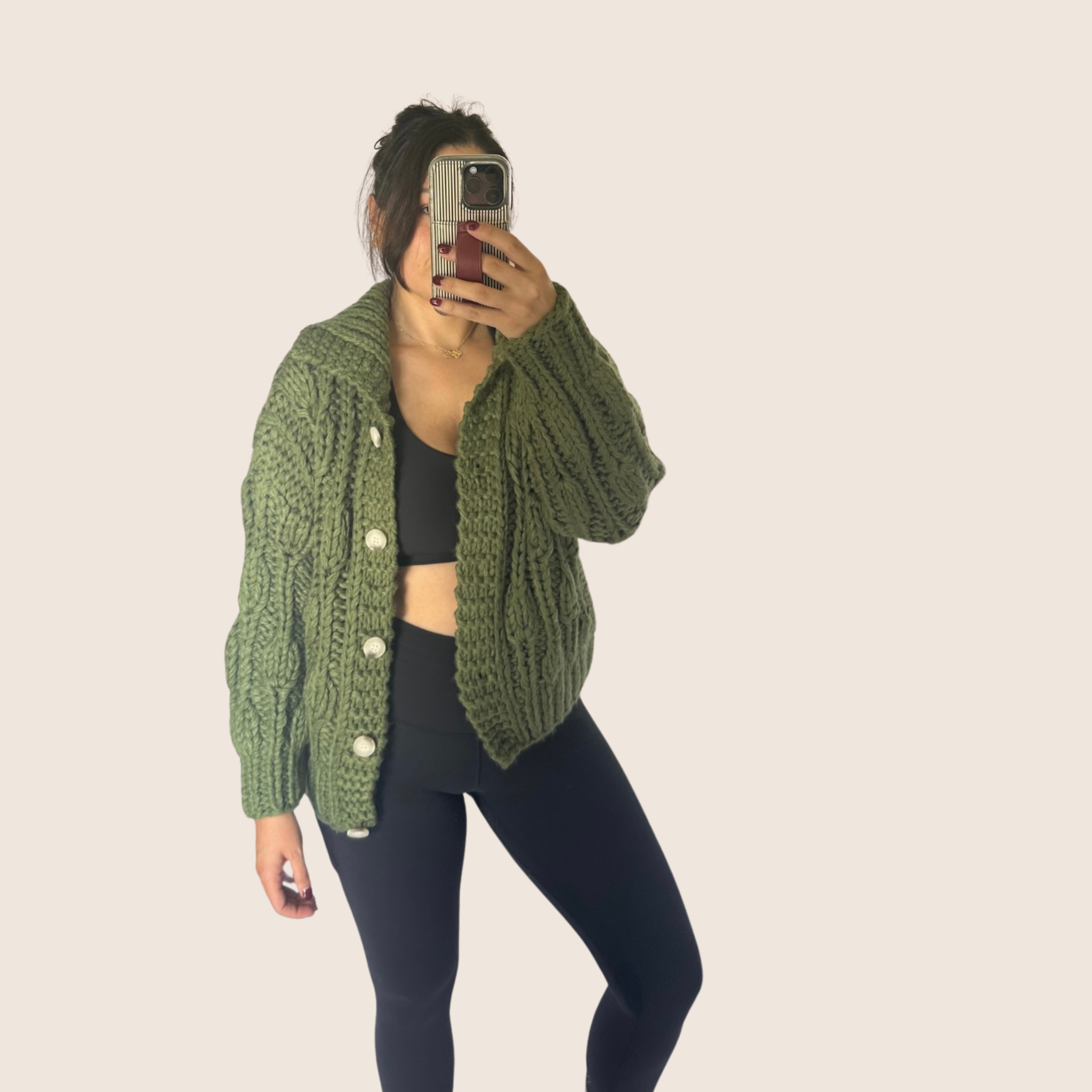 Green knit button down cardigan Calimi
